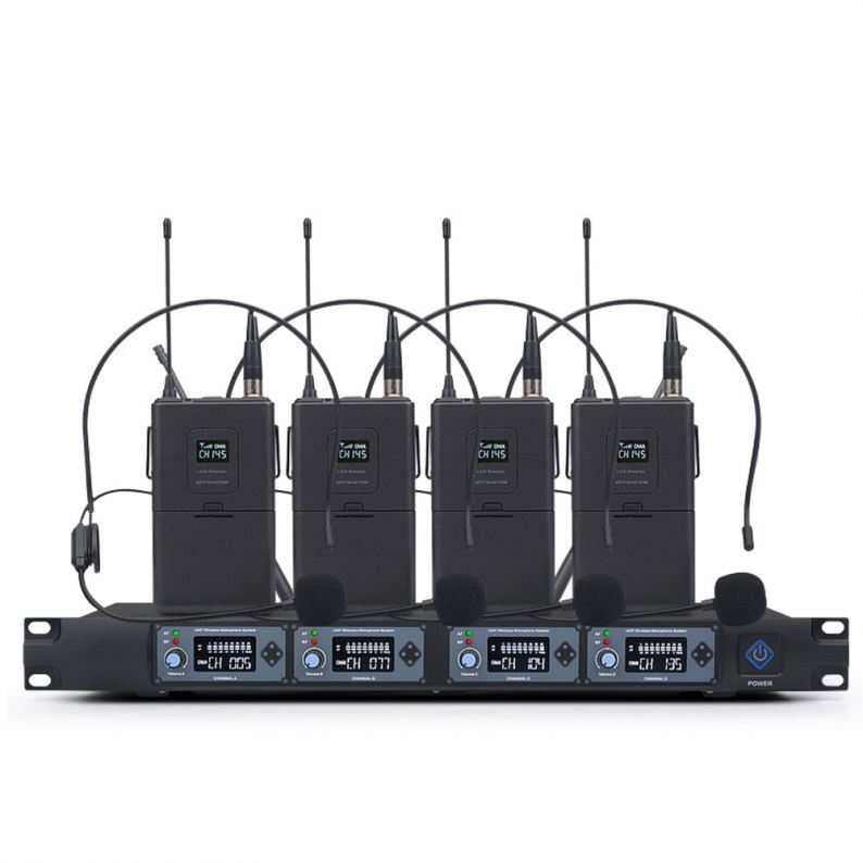 Buena calidad de sonido 4 canales UHF Wireless Professional Studio Micrófono