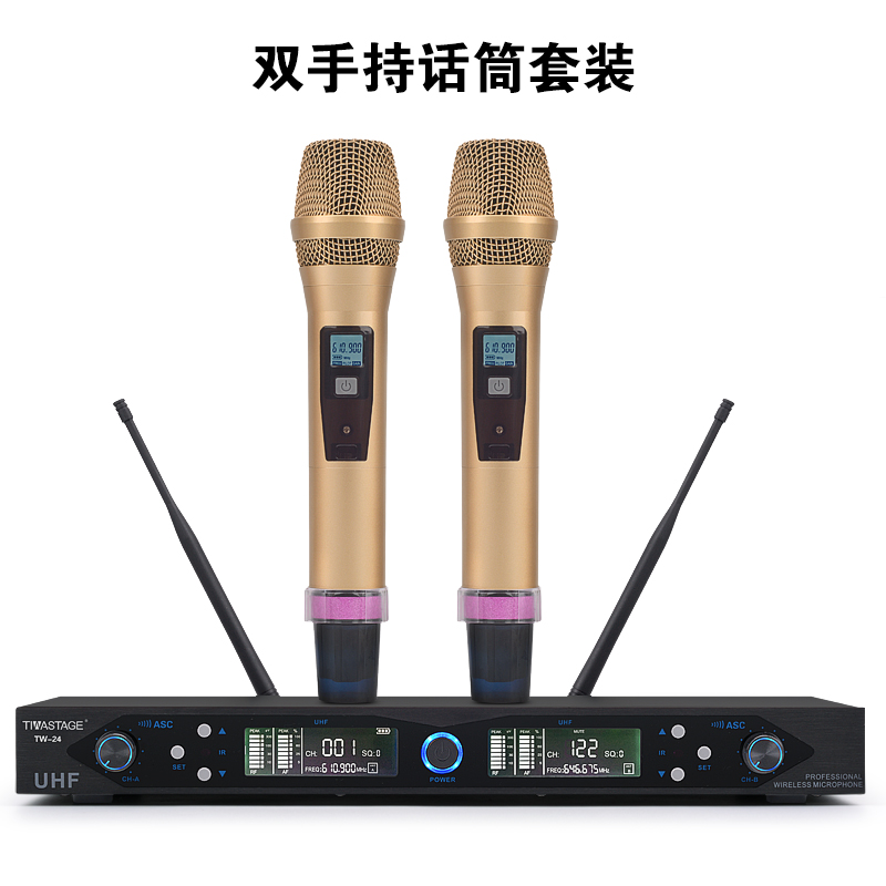 TIWA 2 canales Sistema de micrófono inalámbrico para enseñar públicos con 2 dispositivos de mano