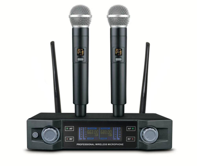 Sistema inalámbrico de micrófono inalámbrico de doble canal de alta calidad Rendimiento de la etapa Dos micrófono inalámbrico KTV Singing Mic